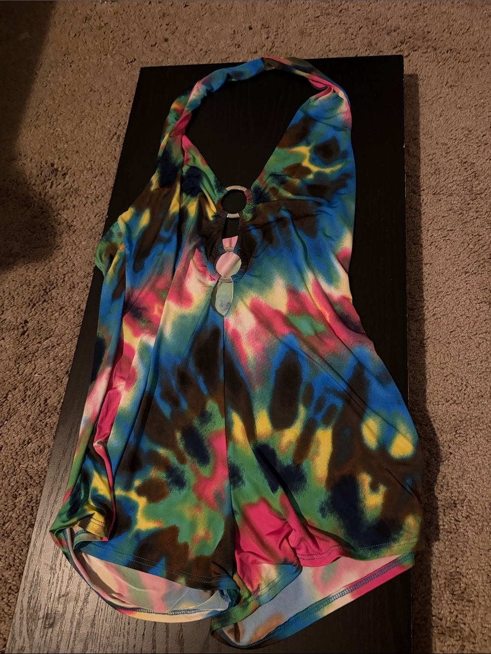 Fashion Nova Multicolor Tie-Dye Halter Romper Shorts